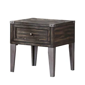 1 Drawer Wooden End Table with Metal Angled Legs, Brown By Benzara