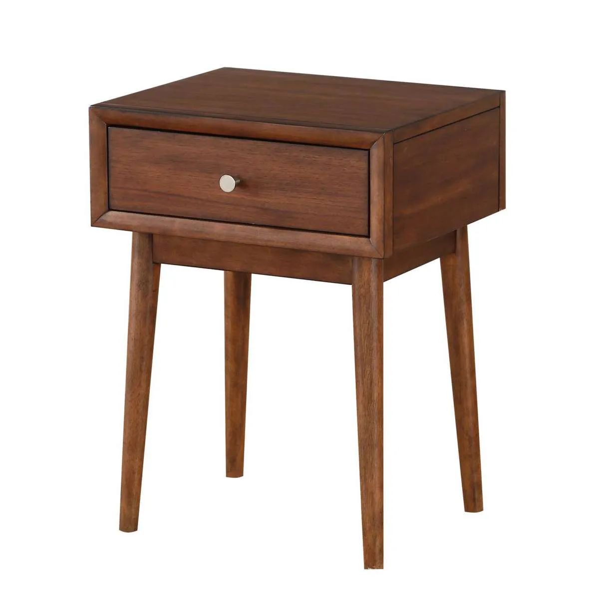 1 Drawer Wooden End Table With Splayed Legs, Walnut Brown By Benzara