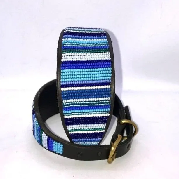 12" Luxury Beaded Leather Whippet Dog Collar