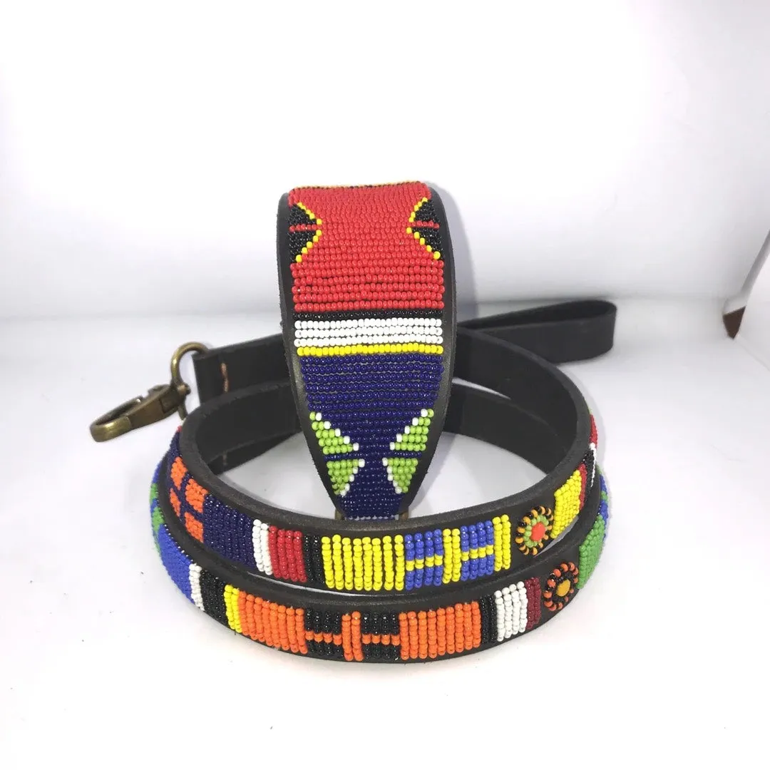 12" Luxury Beaded Leather Whippet Dog Collar