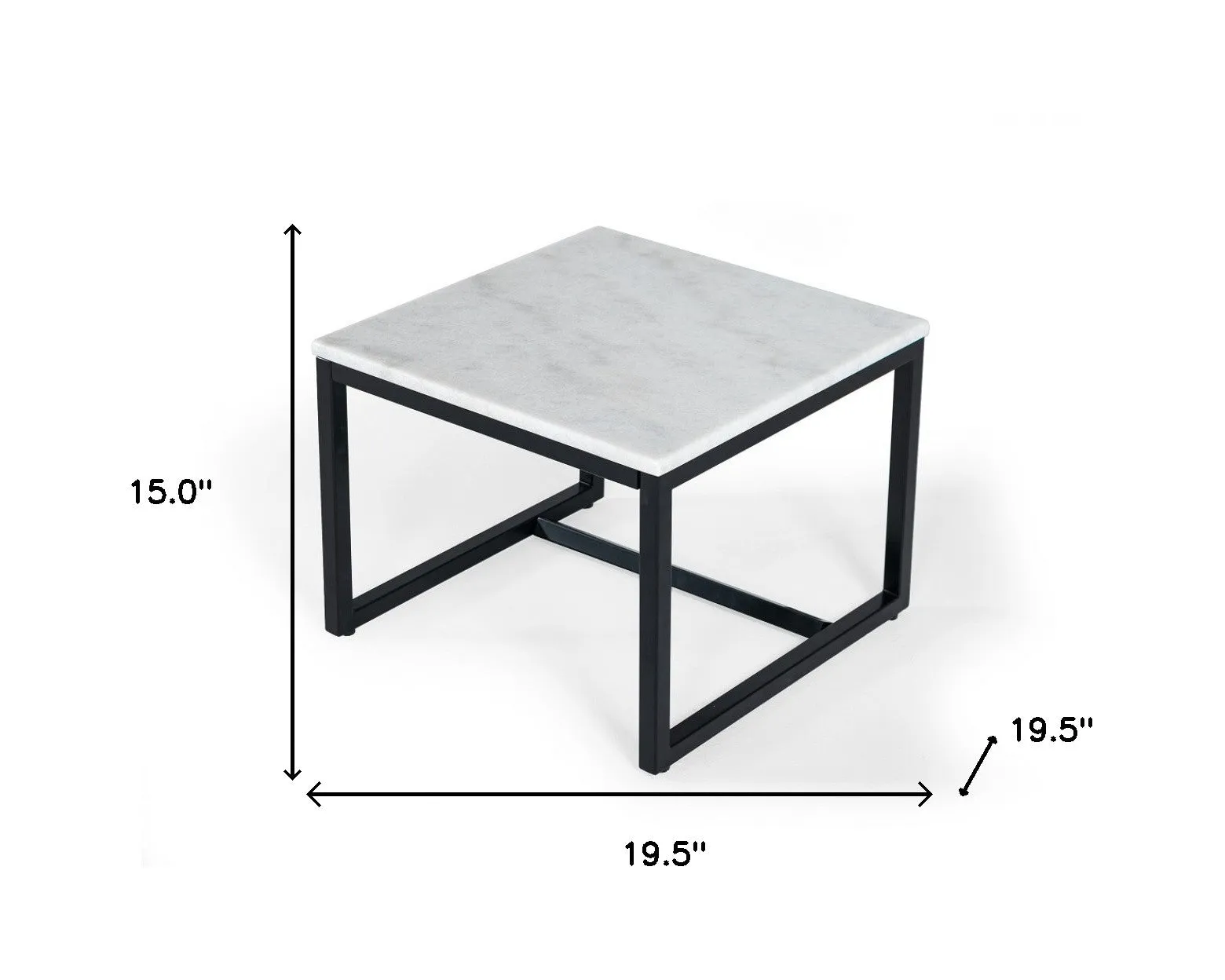 15" Black And White Stone And Metal Square End Table By Homeroots