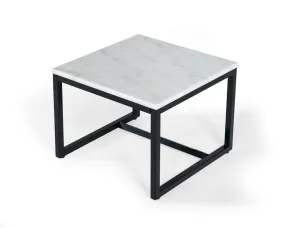 15" Black And White Stone And Metal Square End Table By Homeroots