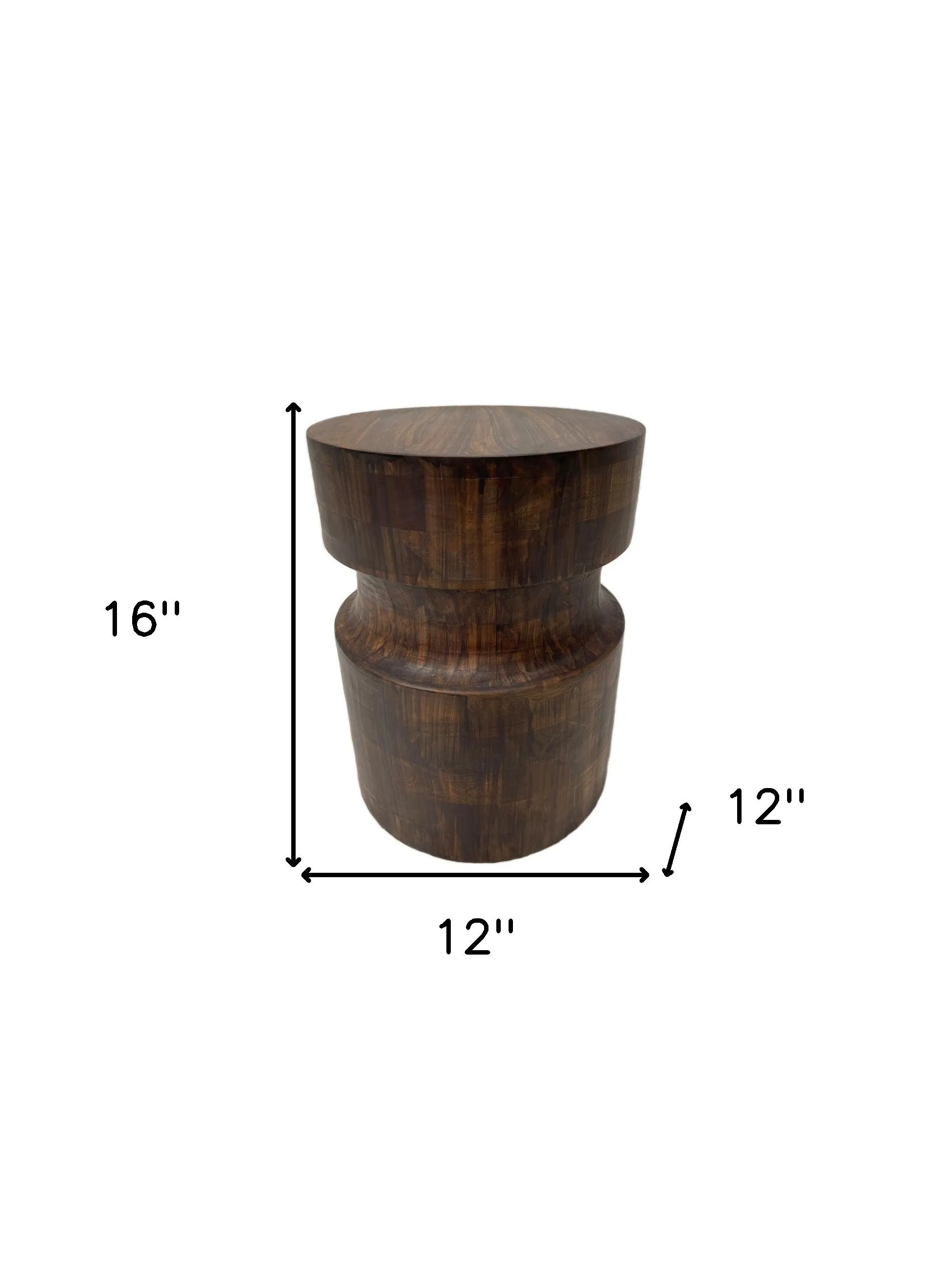 16" Brown Solid Wood Drum End Table By Homeroots