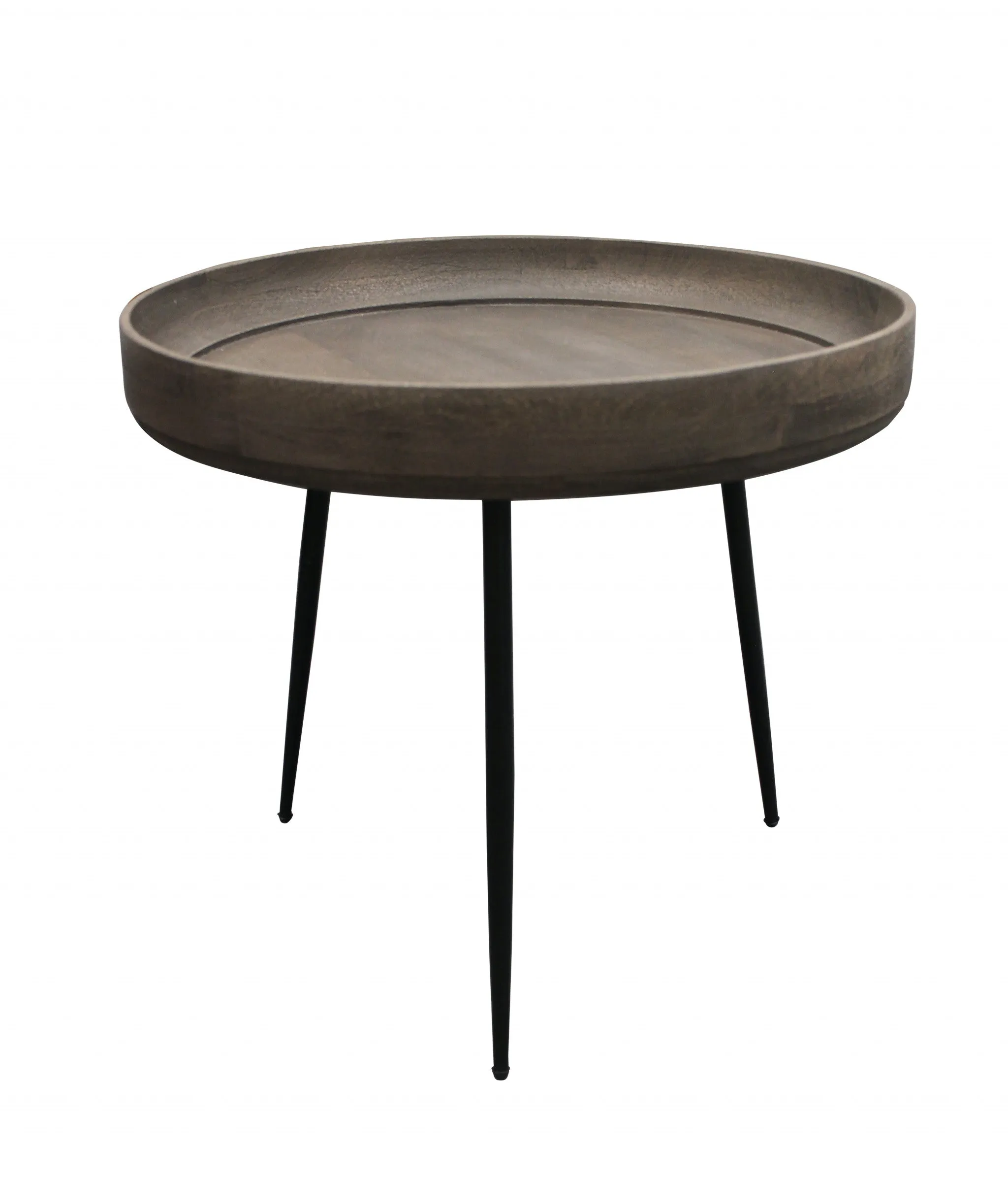 18" Black And Gray Solid Wood And Iron Round End Table By Homeroots