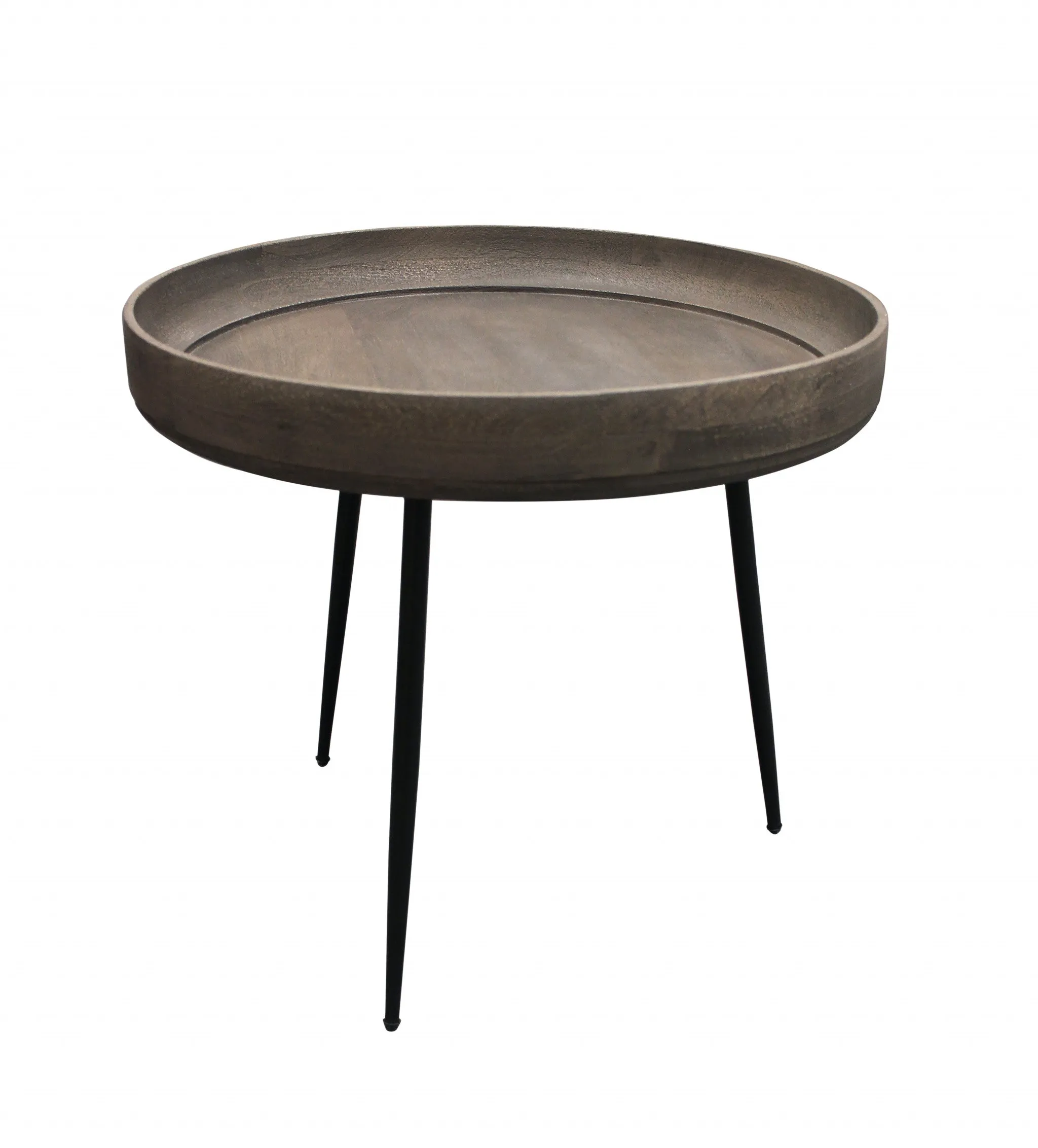 18" Black And Gray Solid Wood And Iron Round End Table By Homeroots