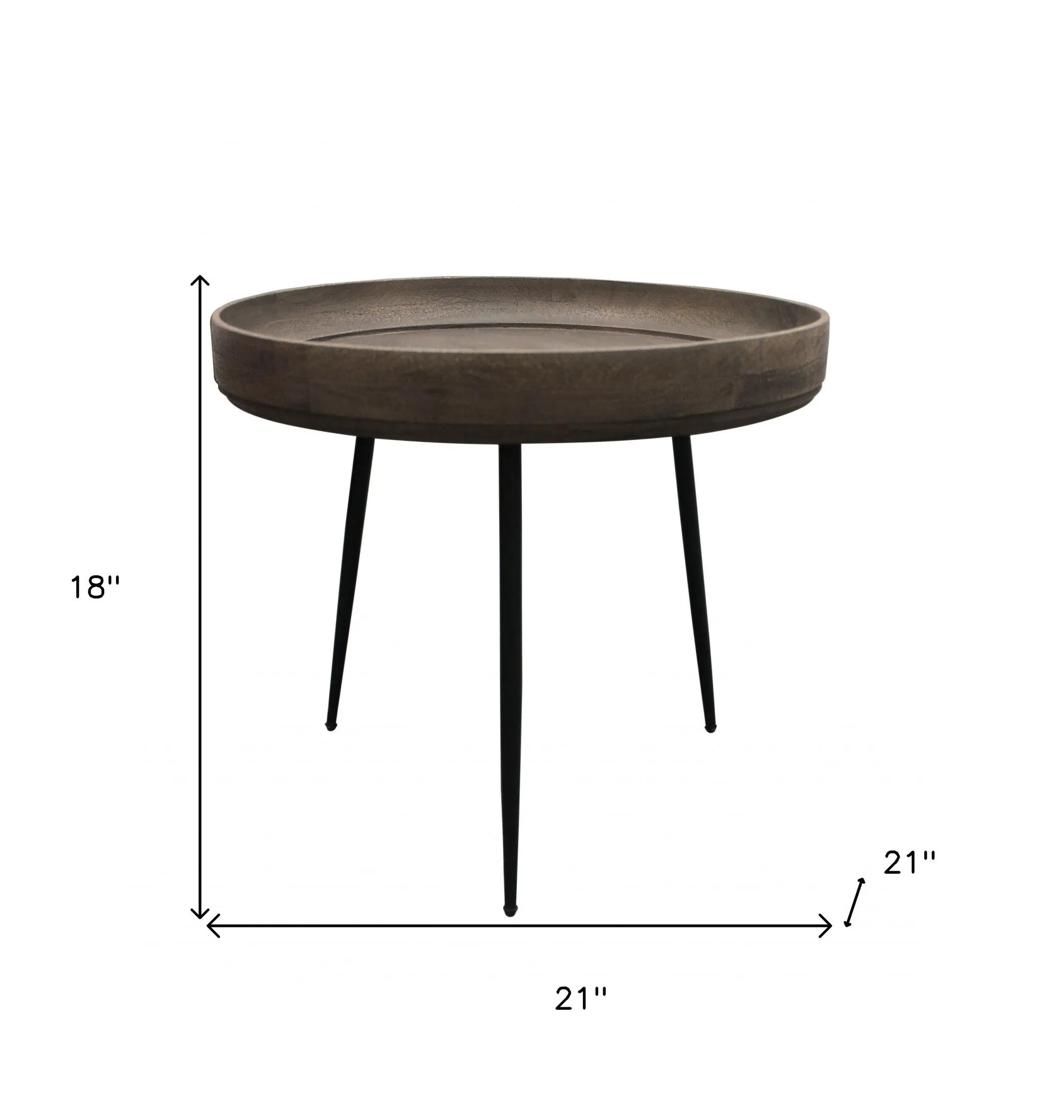 18" Black And Gray Solid Wood And Iron Round End Table By Homeroots