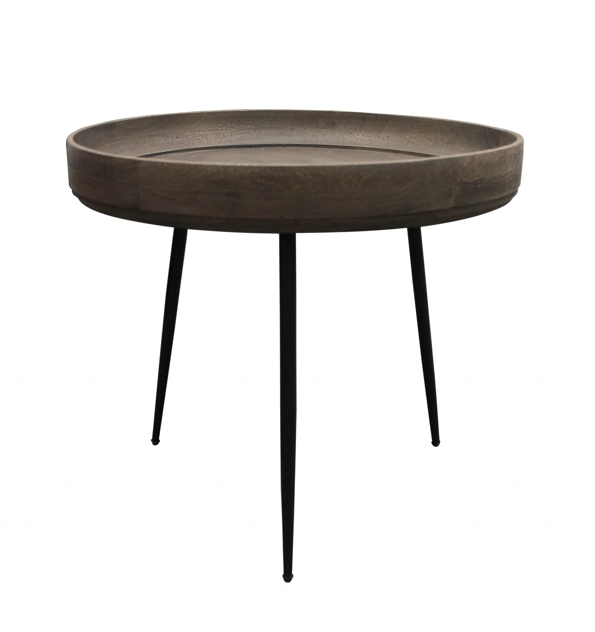 18" Black And Gray Solid Wood And Iron Round End Table By Homeroots