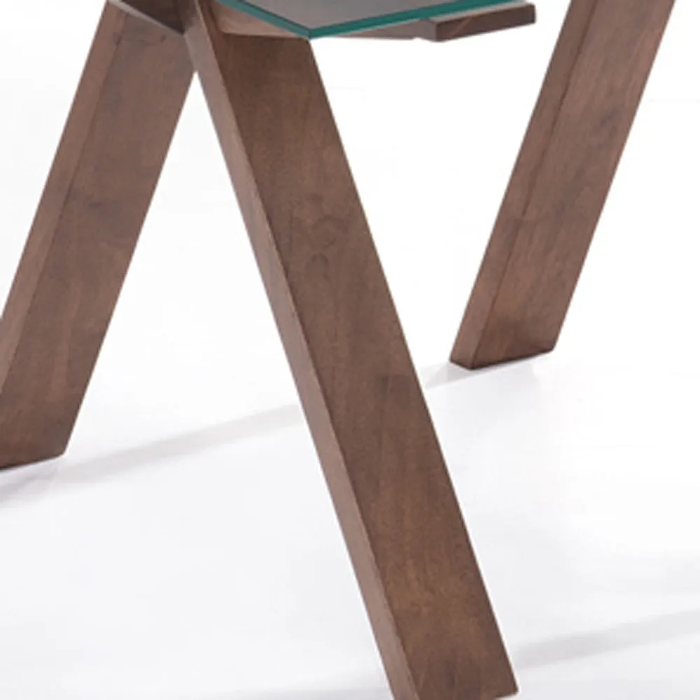 19' Walnut Wood and Glass End Table By Homeroots