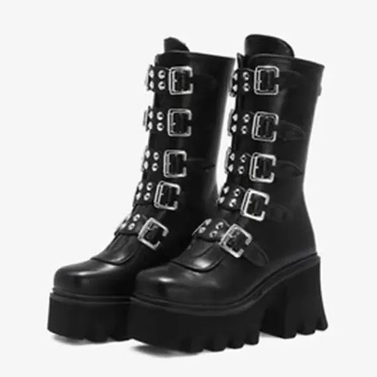 2021 Cool new mid-tube boots thick-soled high-heeled