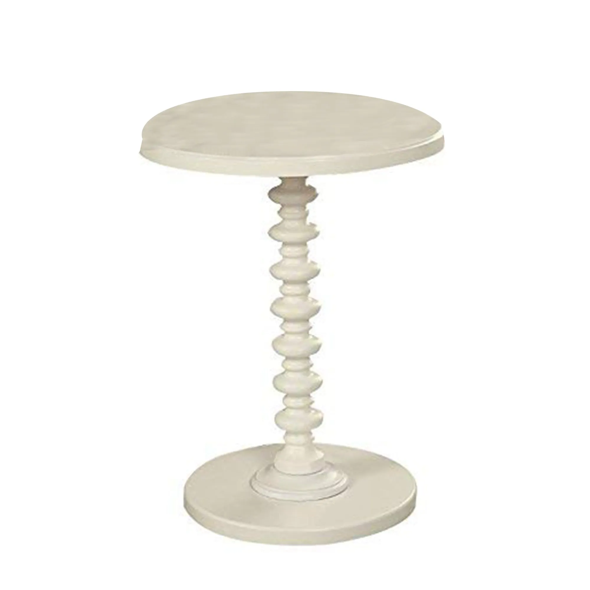 22 Inch Round Wooden Side Table With Turned Base, White  By Benzara