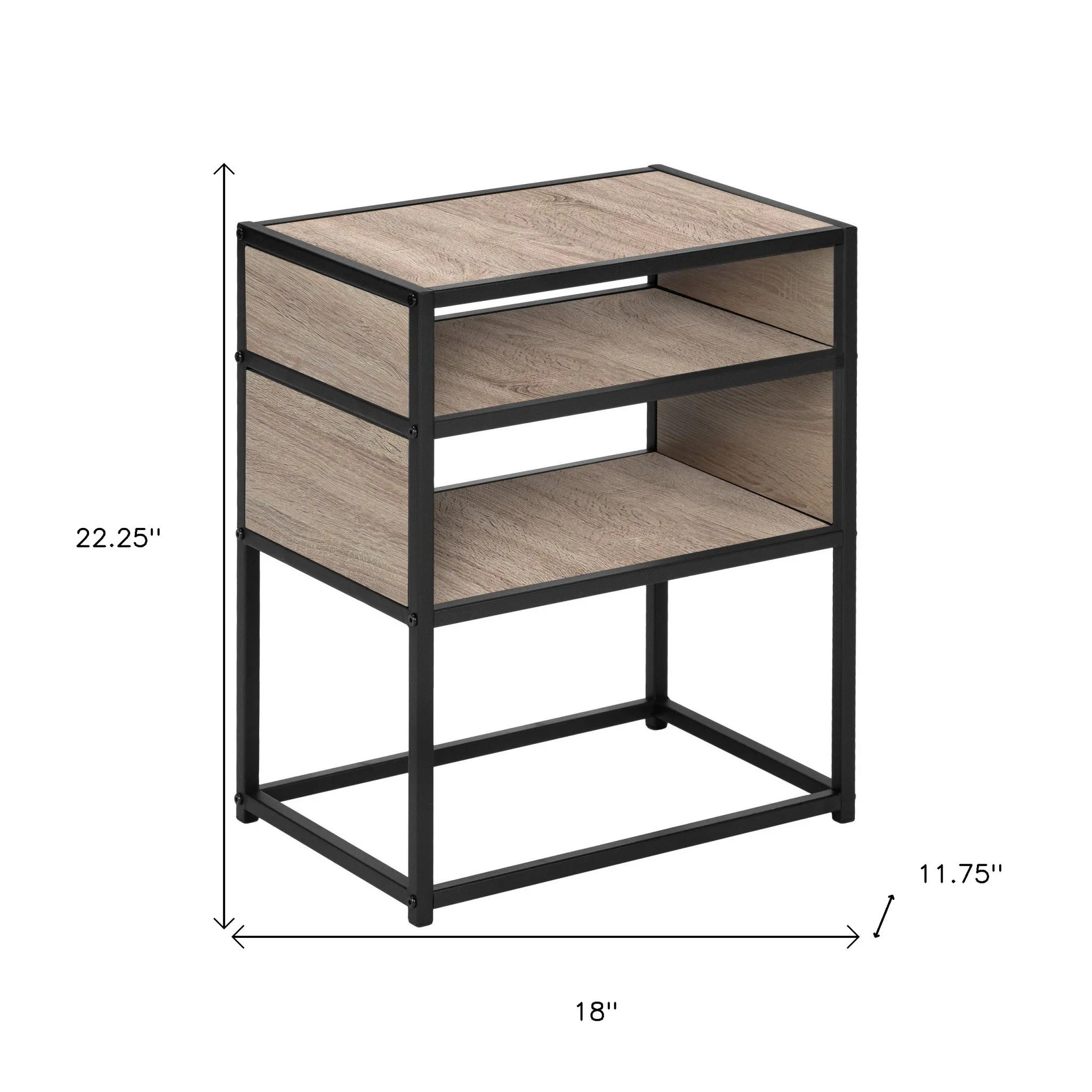 22" Black And Dark Taupe End Table With Two Shelves By Homeroots