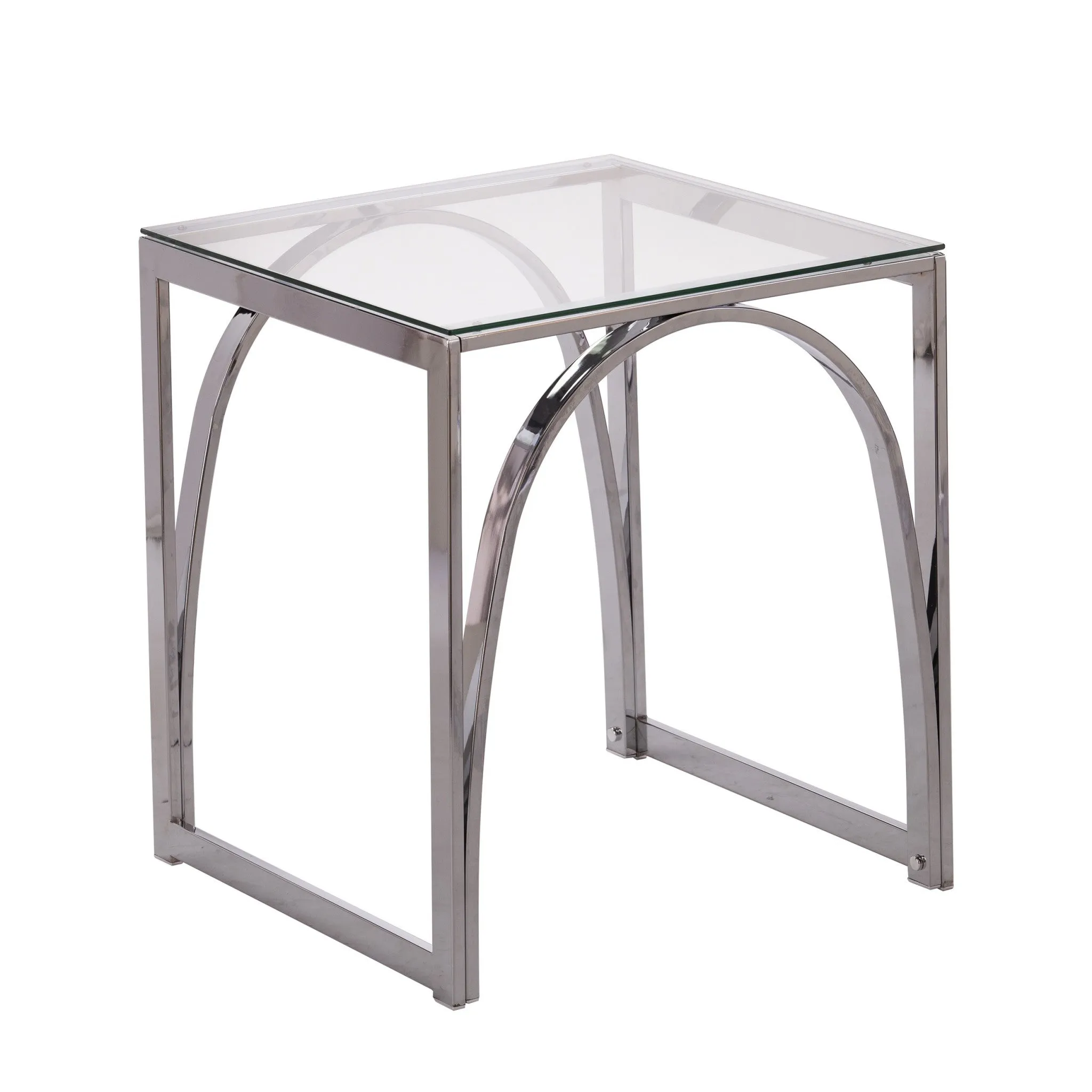 22" Chrome Glass And Iron Square End Table By Homeroots