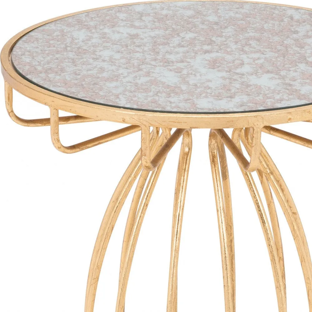 22" Gold And Brown Steel Round End Table By Homeroots