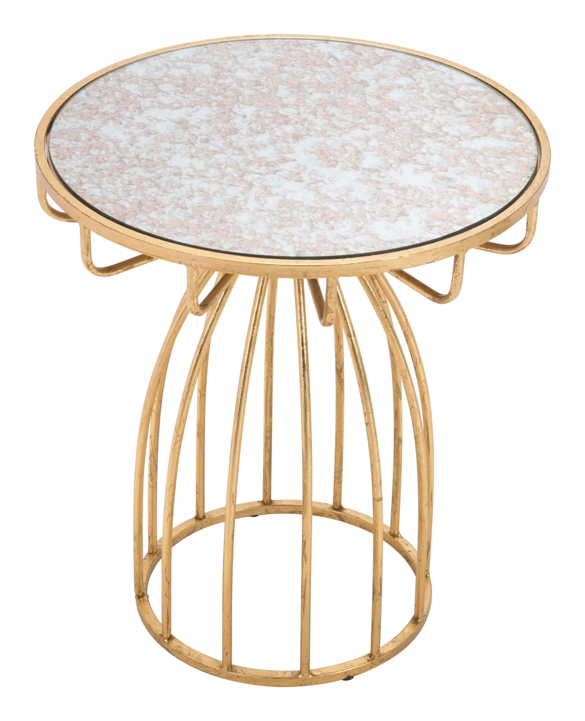 22" Gold And Brown Steel Round End Table By Homeroots