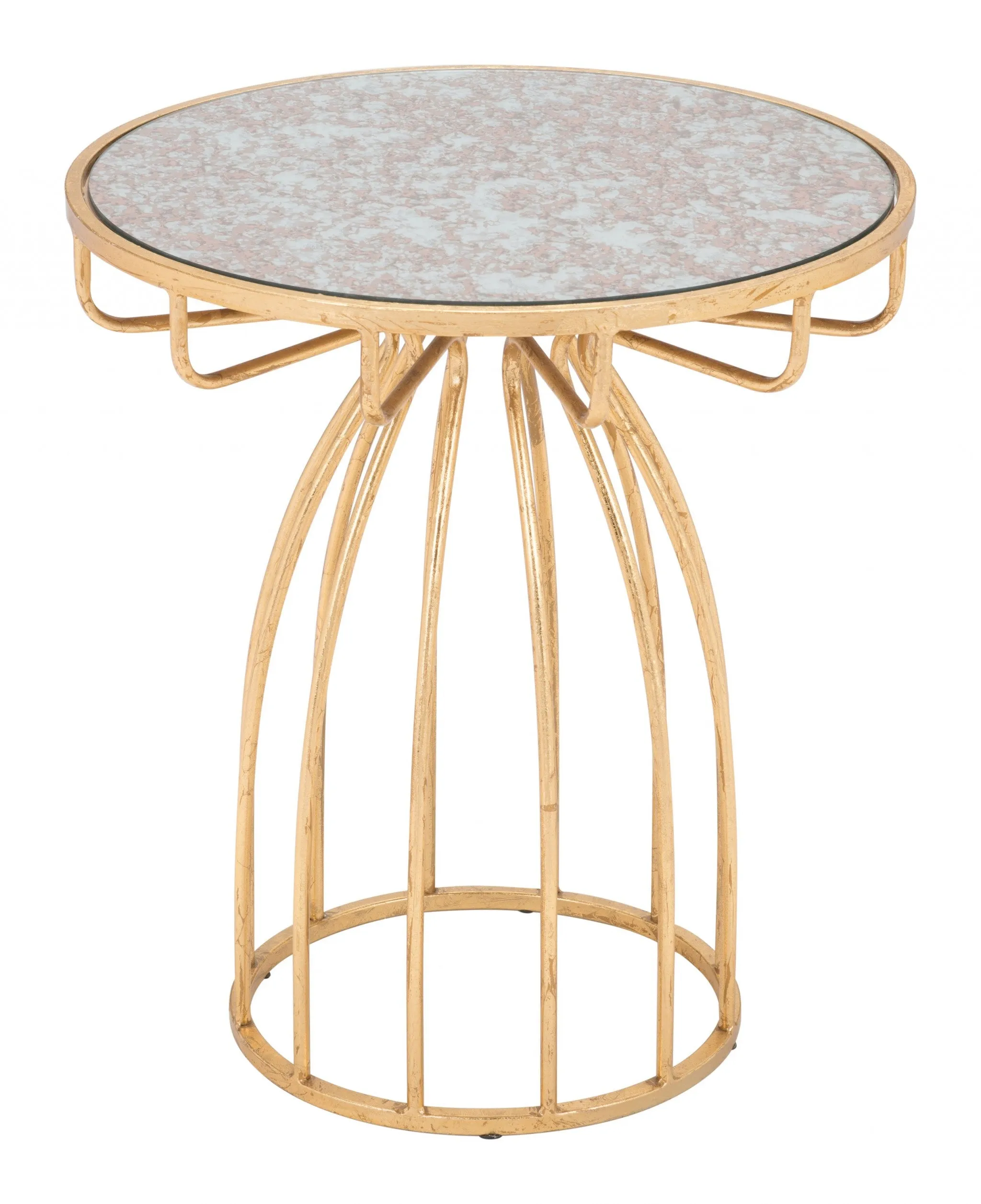 22" Gold And Brown Steel Round End Table By Homeroots