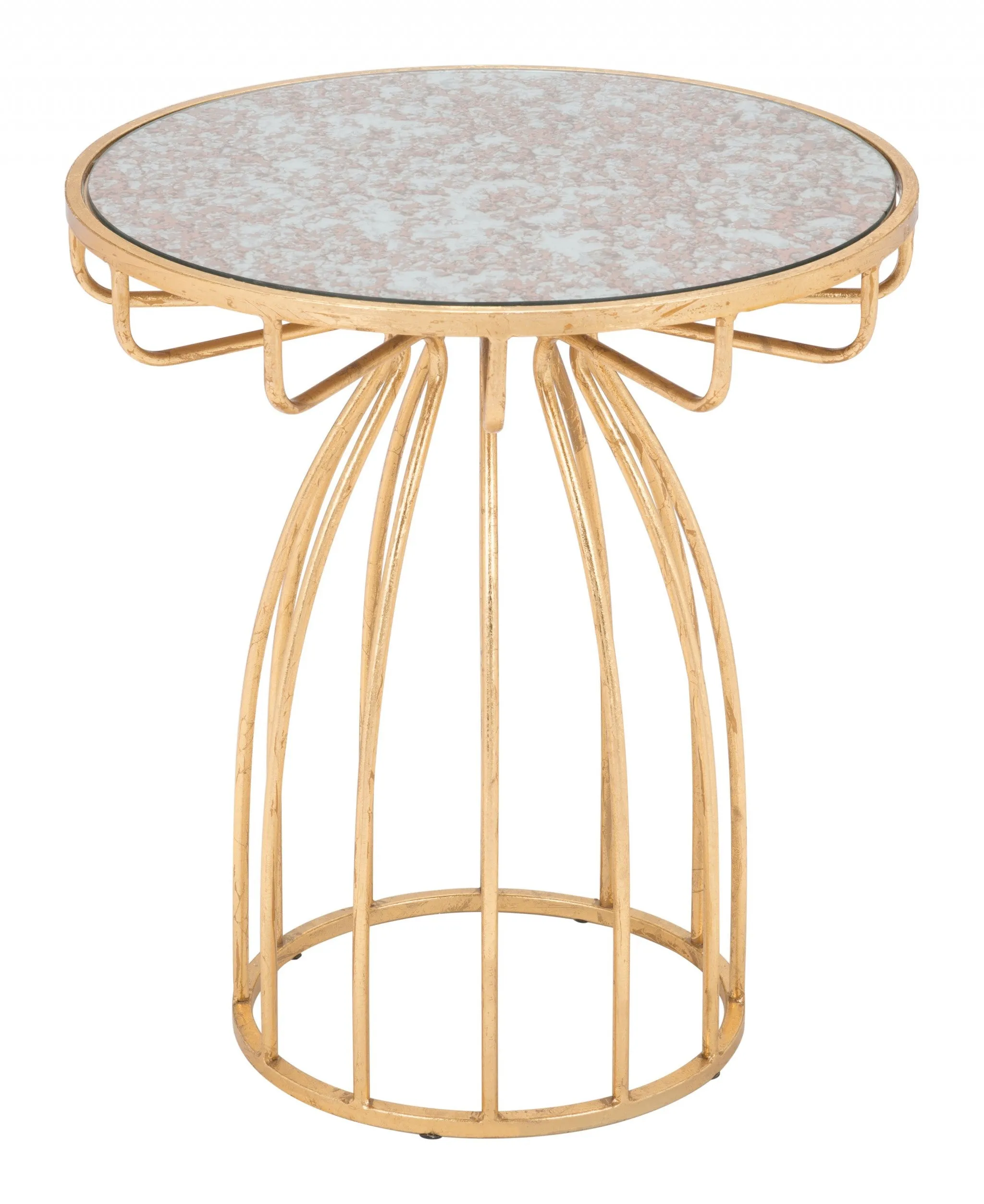 22" Gold And Brown Steel Round End Table By Homeroots