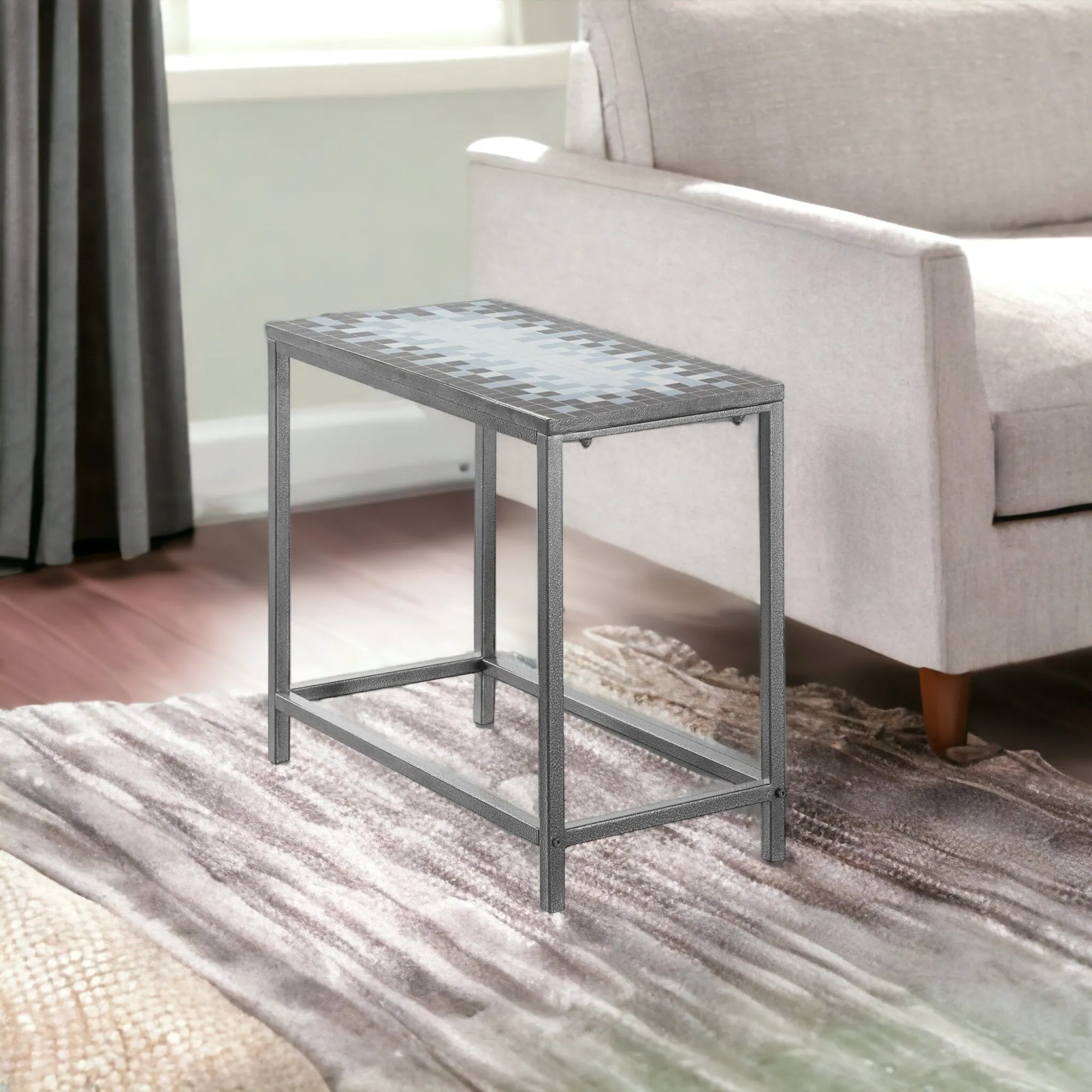 22" Gray And White Tile End Table By Homeroots