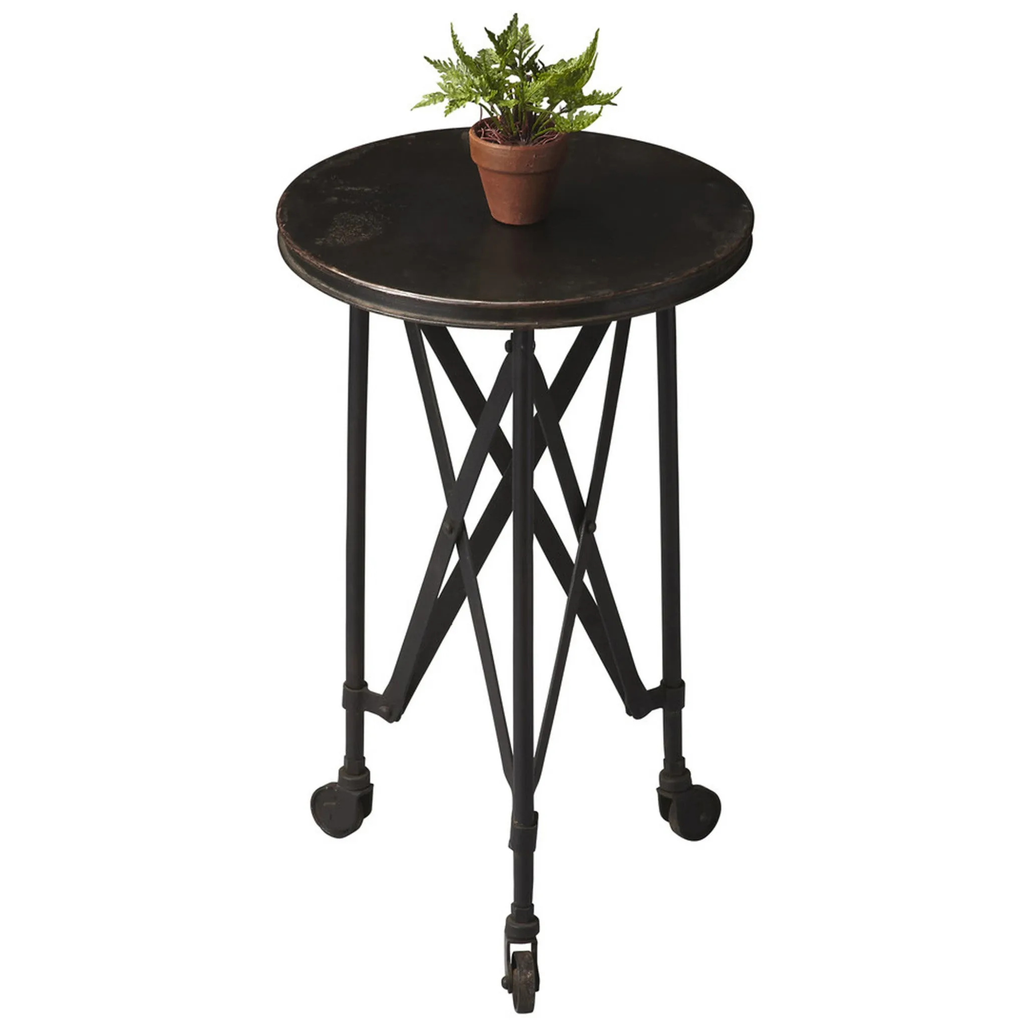 23" Black Industrial Rolling Round End Table By Homeroots