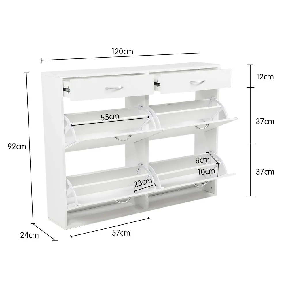 24 Pairs Shoe Cabinet Rack Storage Cupboard Organiser Shelf White Drawers Chest