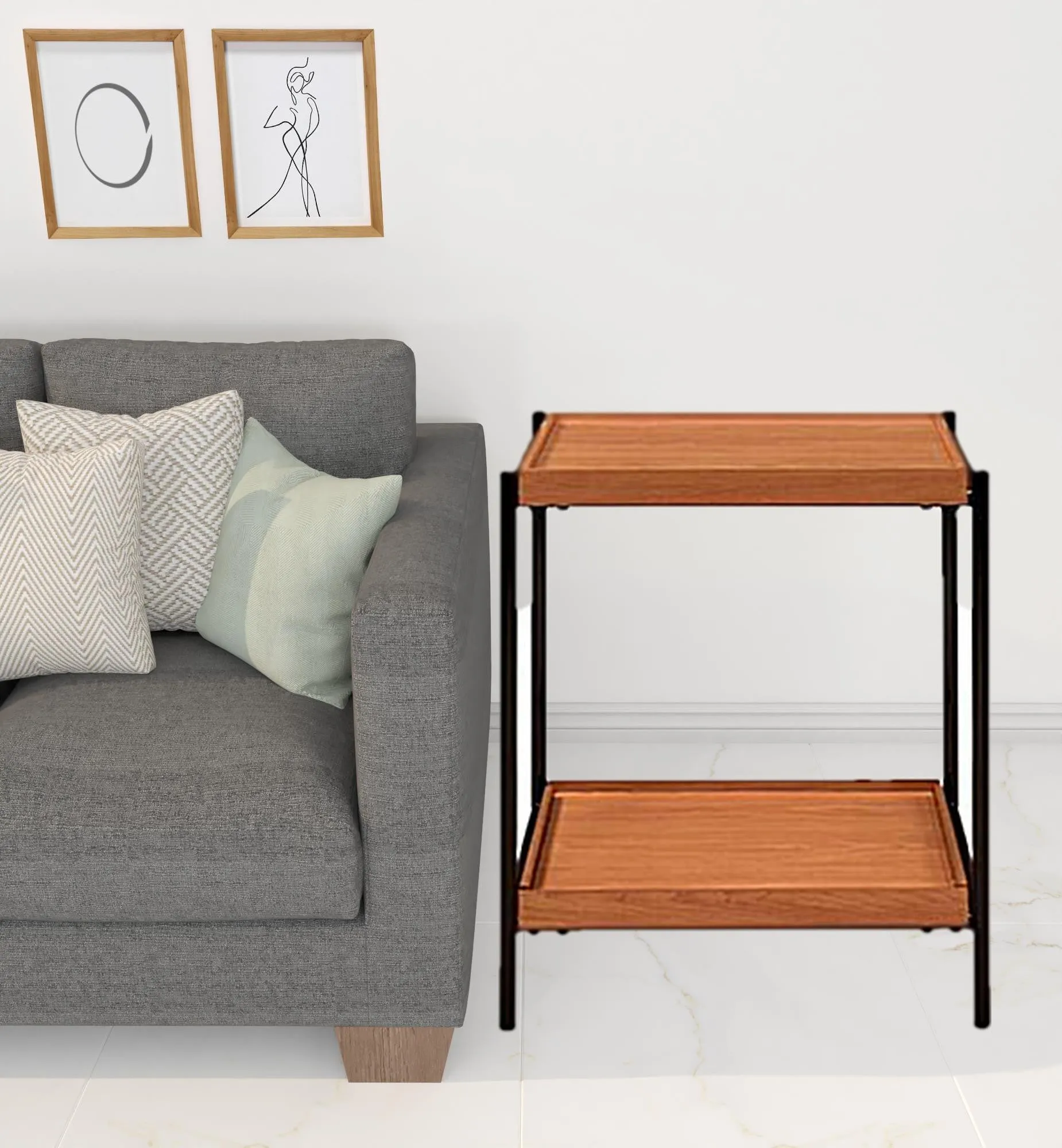 24" Black And Honey Oak Wood And Metal Square End Table With Shelf By Homeroots