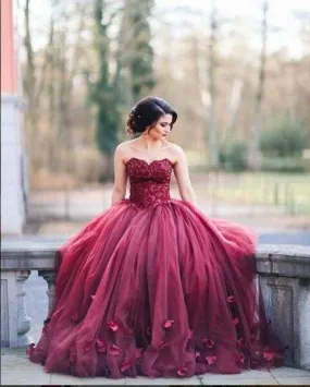 A-line charming long puffy burgundy prom dresses, BD501