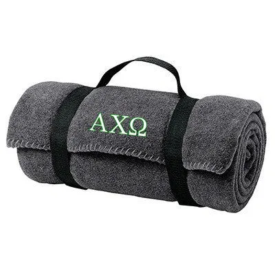 Alpha Chi Omega Fleece Blanket with Straps, 2-Color Greek Letters - BP10 - EMB