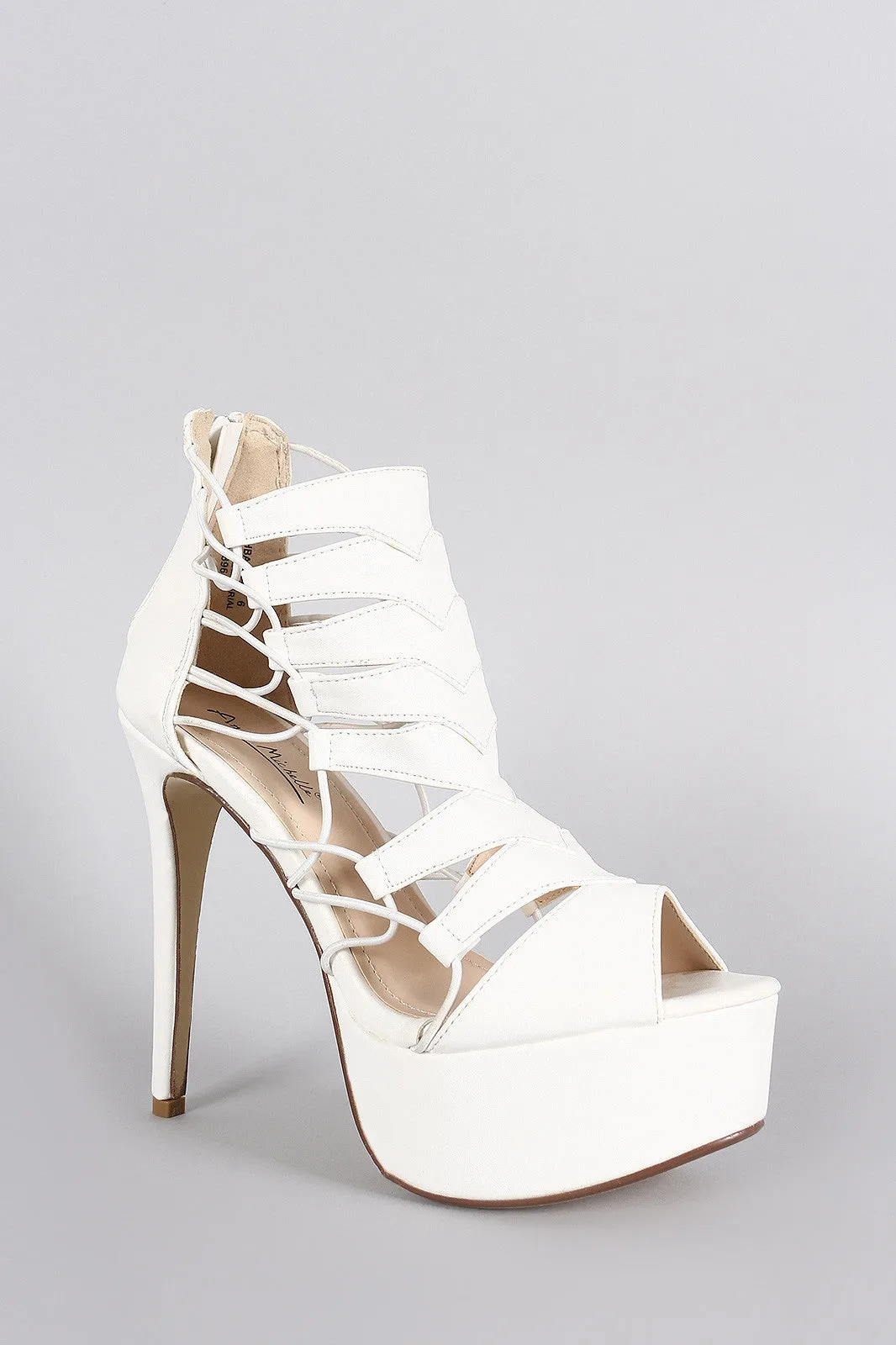 Anne Michelle Strappy Peep Toe Stiletto Platform Heel