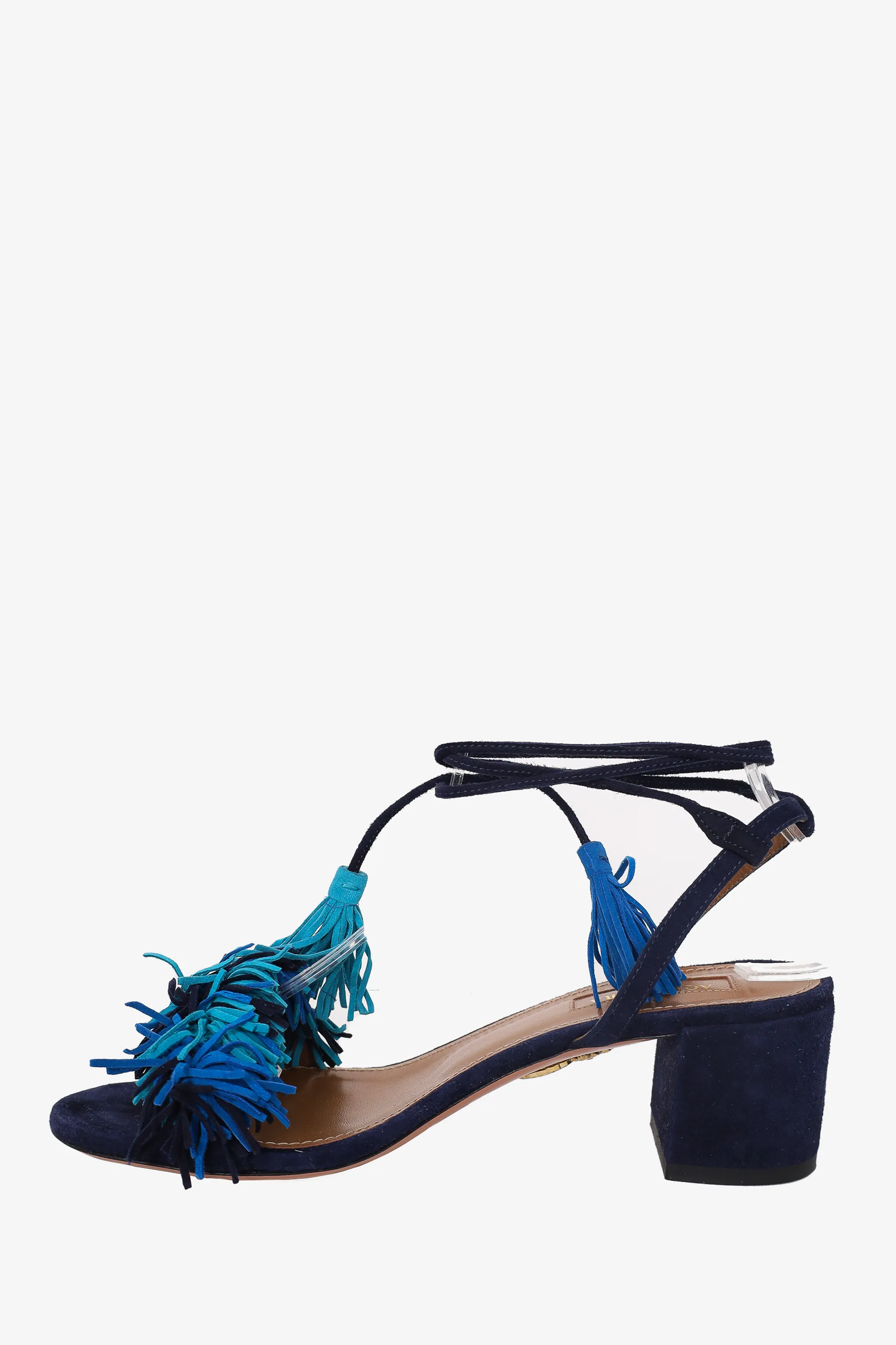 Aquazurra Navy Suede Wild Thing Fringed Sandals Size 35