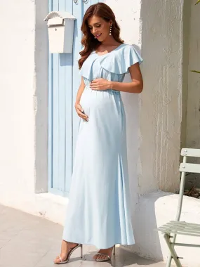 Asymmetrical Ruffle Top Floor-Length Maternity Dress