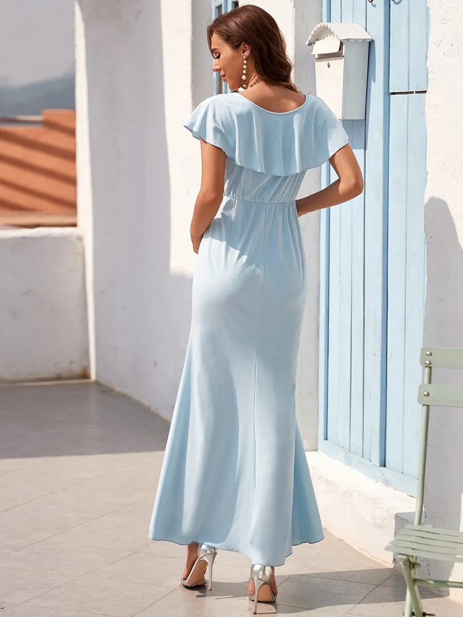 Asymmetrical Ruffle Top Floor-Length Maternity Dress