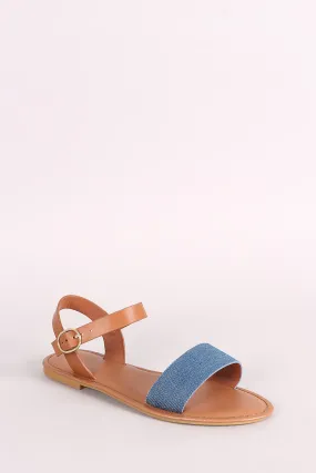 Bamboo Denim One Band Ankle Strap Flat Sandal