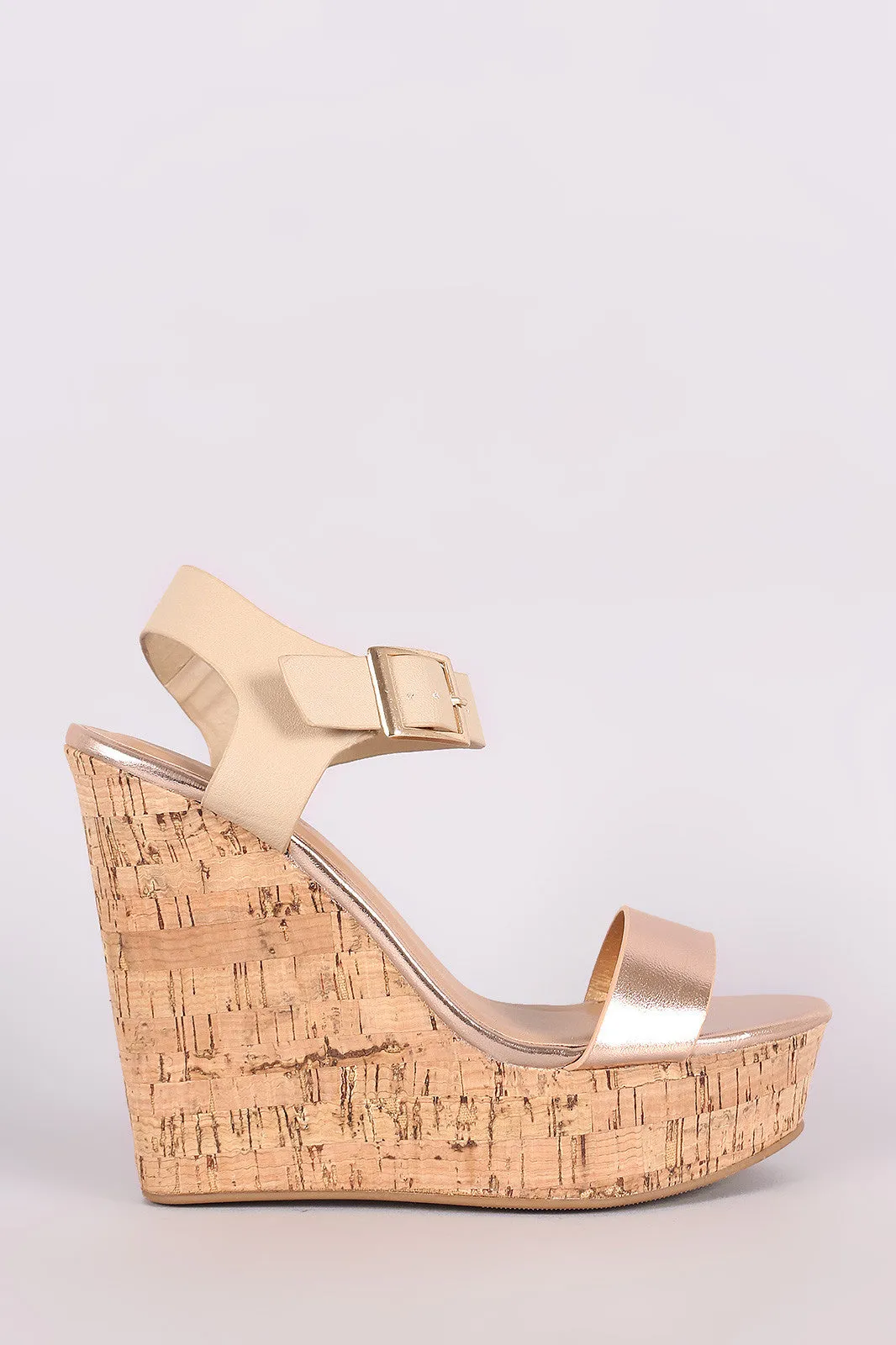 Bamboo Metallic Open Toe Platform Wedge