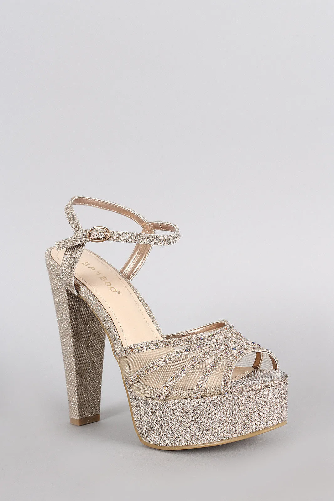 Bamboo Rhinestone Glitter Peep Toe Platform Heel