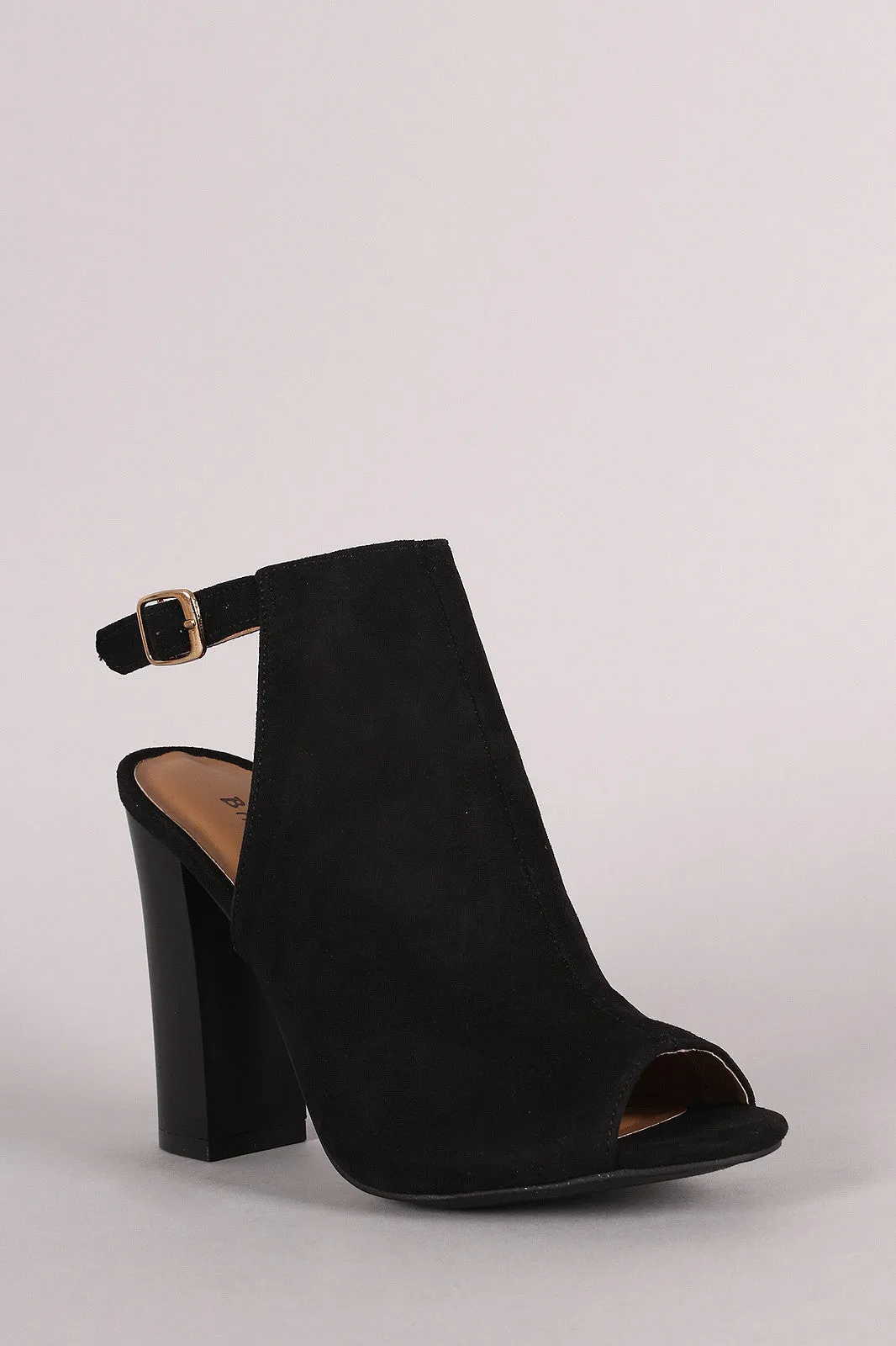 Bamboo Suede Ankle Strap Chunky Heeled Mule Booties