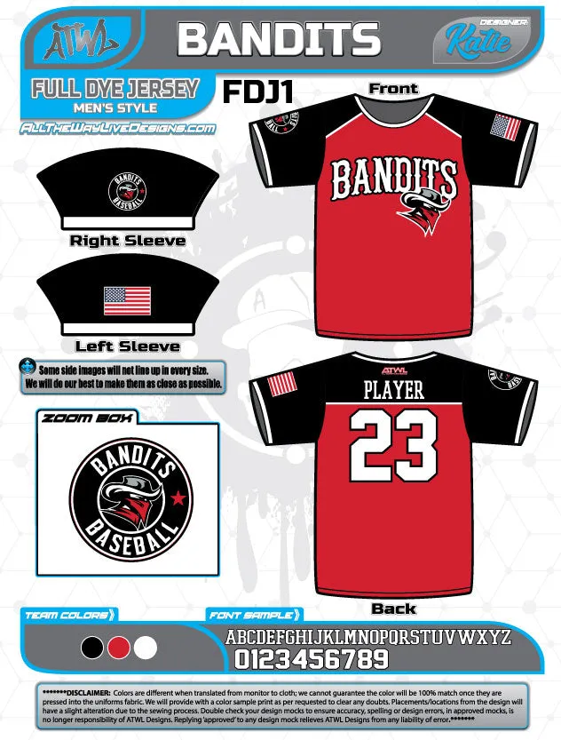 Bandits Baseball 11U Full Dye Jersey