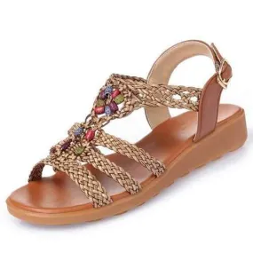 Beaded Knitted Bohemia Buckle Sandals