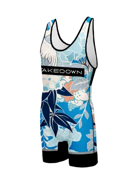 Blue Floral Wrestling Singlet