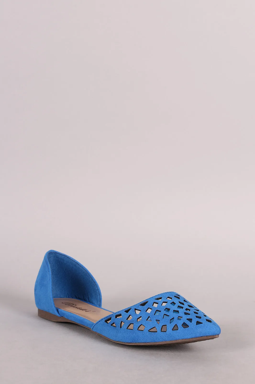 Breckelle Suede Perforated Pointy Toe Dorsay Flat