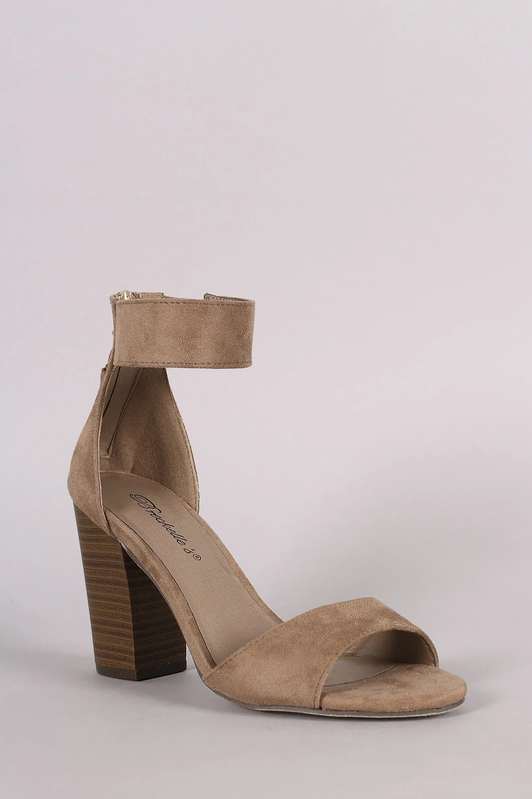 Breckelle Suede Tassel Ankle Cuff Open Toe Chunky Heel