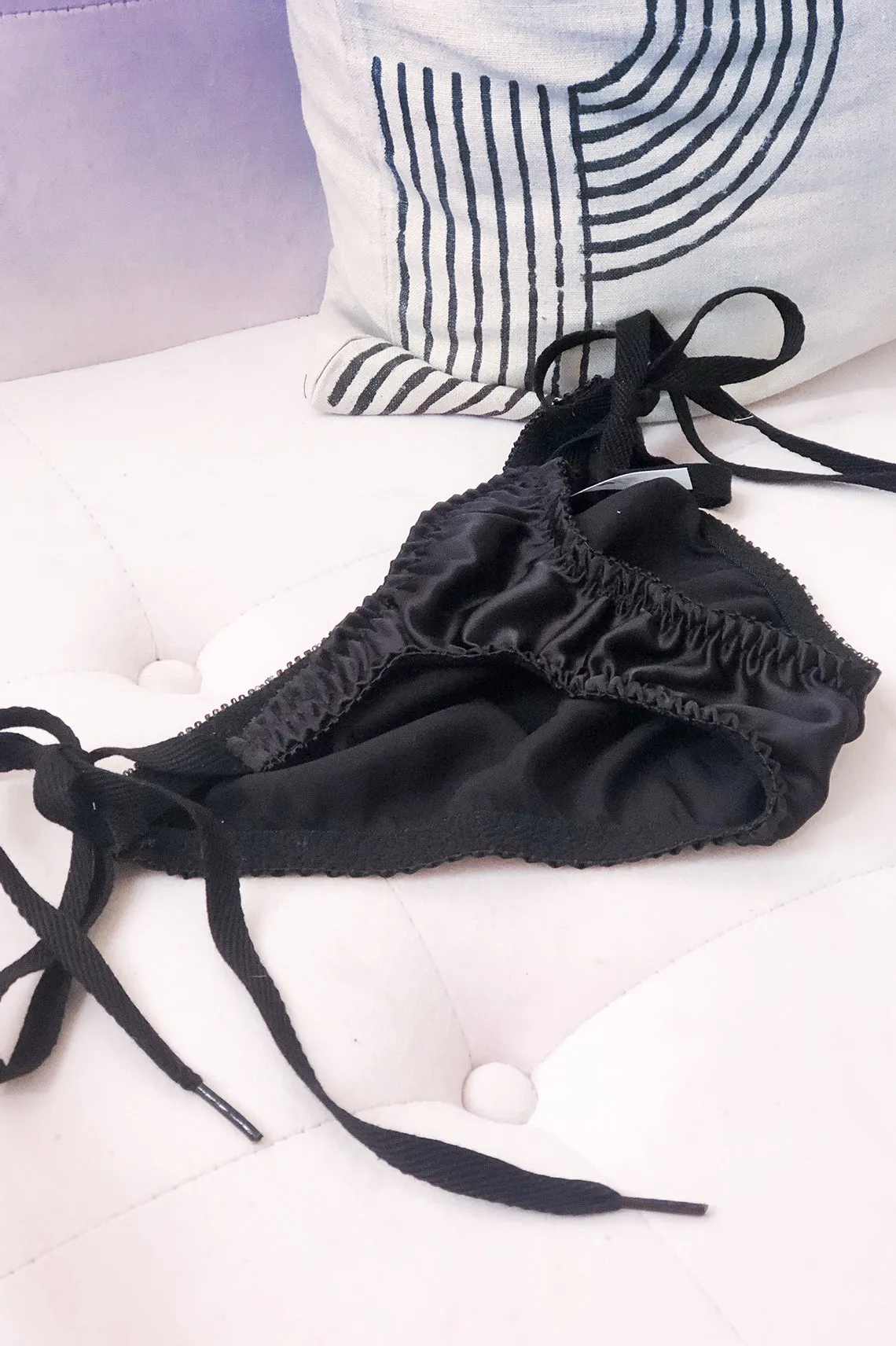 Cardamine Side Tie Panty in Black Silk Charmeuse