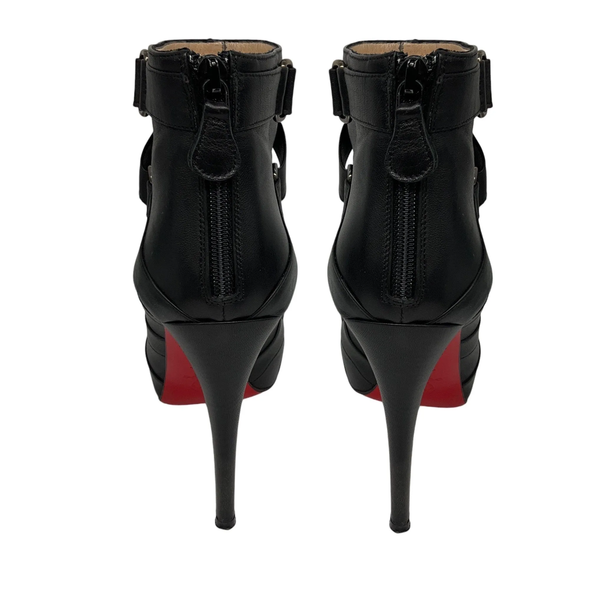 Christian Louboutin Black Strap Detail High Heeled Leather Booties