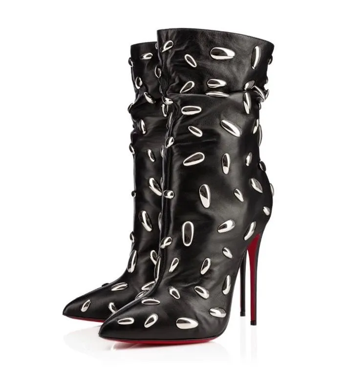 Christian Louboutin Nail Bootie 120 Black Leather Studded Heel Boots 38.5 UK 5.5