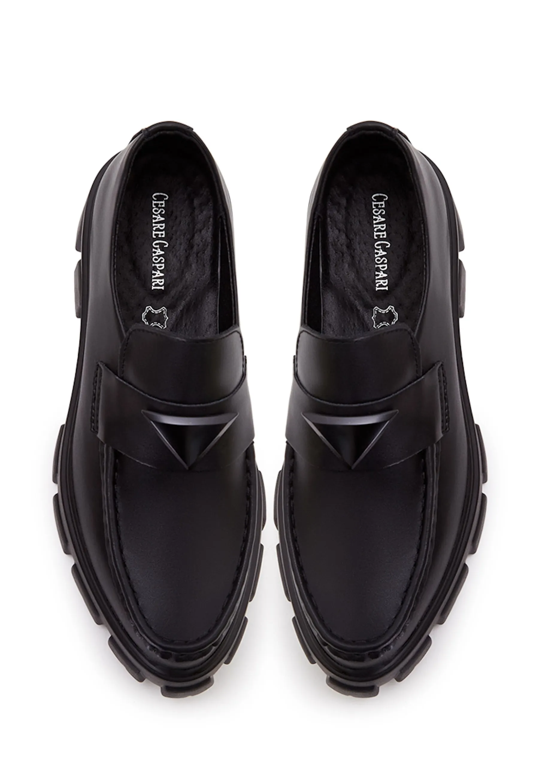 Chunky Leather Platform Loafers - Black