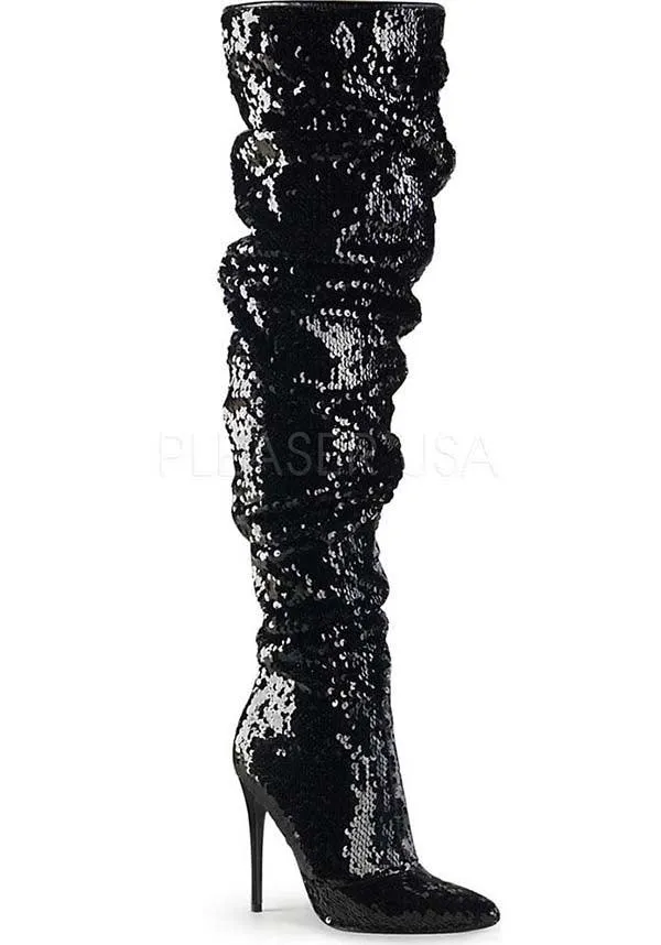 COURTLY-3011 [Black Sequin] | BOOTS [PREORDER]