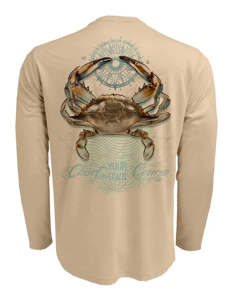 Crab Men's UV Long Sleeve by Chart Your Own Course | Long Sleeve | UPF 50 Sun Protection | Performance Polyester Rash Guard |