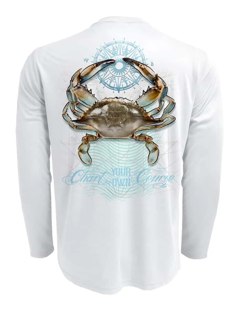 Crab Men's UV Long Sleeve by Chart Your Own Course | Long Sleeve | UPF 50 Sun Protection | Performance Polyester Rash Guard |