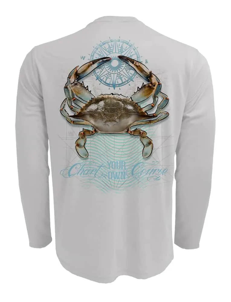 Crab Men's UV Long Sleeve by Chart Your Own Course | Long Sleeve | UPF 50 Sun Protection | Performance Polyester Rash Guard |