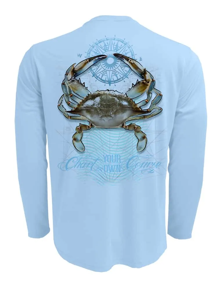 Crab Men's UV Long Sleeve by Chart Your Own Course | Long Sleeve | UPF 50 Sun Protection | Performance Polyester Rash Guard |