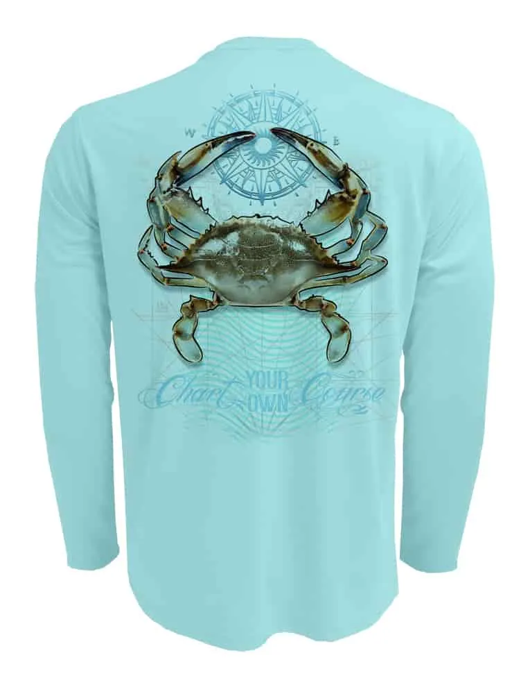 Crab Men's UV Long Sleeve by Chart Your Own Course | Long Sleeve | UPF 50 Sun Protection | Performance Polyester Rash Guard |