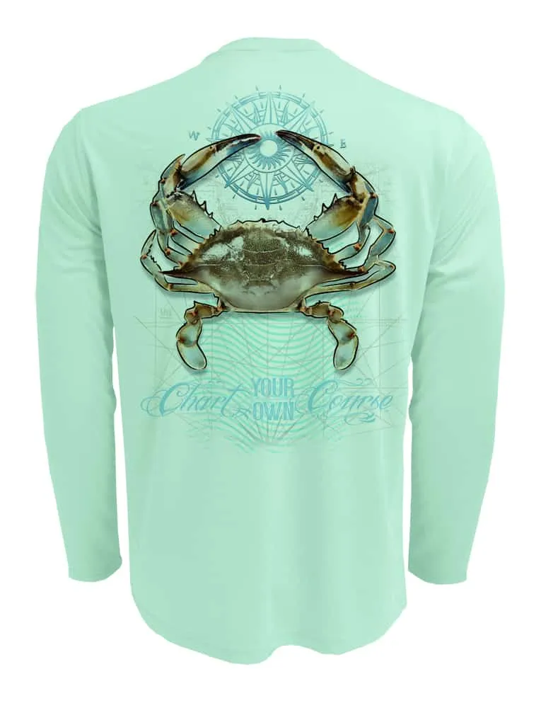 Crab Men's UV Long Sleeve by Chart Your Own Course | Long Sleeve | UPF 50 Sun Protection | Performance Polyester Rash Guard |